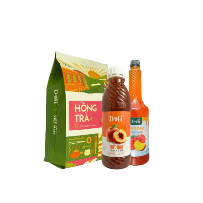 Combo Trà Đào [Hồng trà 400gr + Siro đào 1lít + Mứt đào 1lít Déli]
