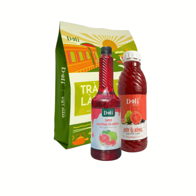 Combo Trà Ổi Hồng [Trà Lài 400gr + Mứt Ổi 1L + Siro Ổi 1L Déli]