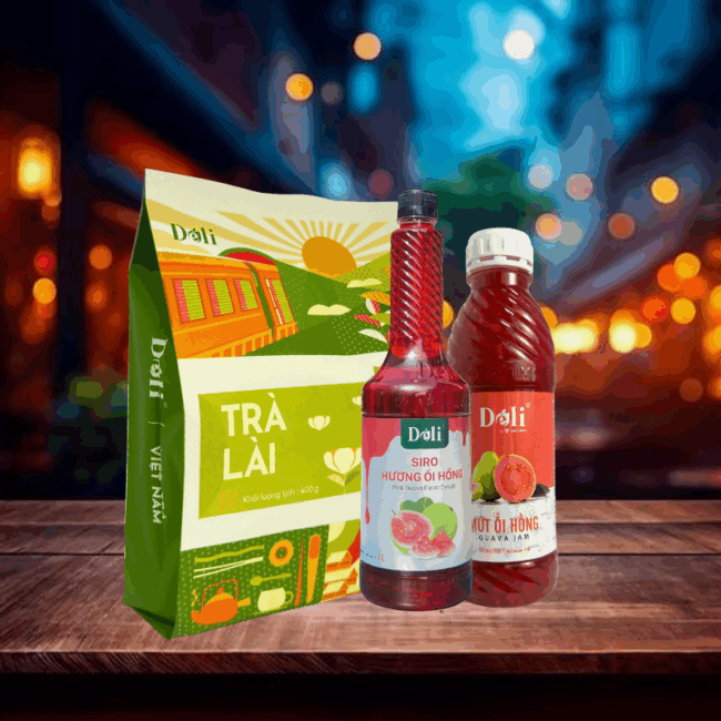 Combo Trà Ổi Hồng [Trà Lài 400gr + Mứt Ổi 1L + Siro Ổi 1L Déli]