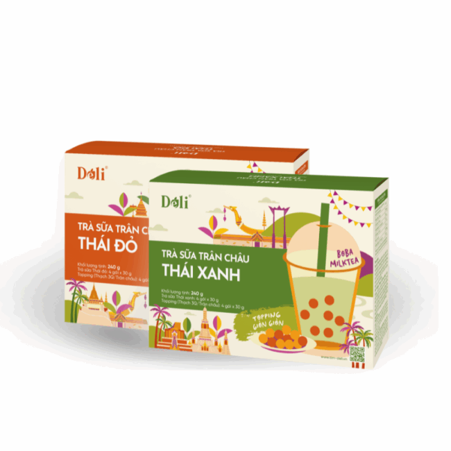 Hộp Trà Sữa Trân Châu Thái Xanh Déli 3in1 - Hình ảnh 2