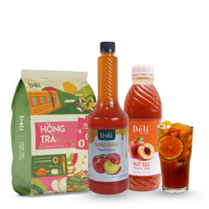 Combo Trà Đào [Hồng trà 400gr + Siro đào 1lít + Mứt đào 1lít Déli]