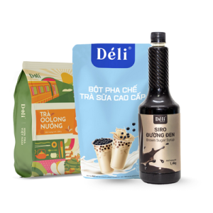 Combo Trà Sữa Oolong Đường Đen [Trà Olong nướng 500gr+ Bột sữa cao cấp 1KG+ Siro đường đen 1L Déli]